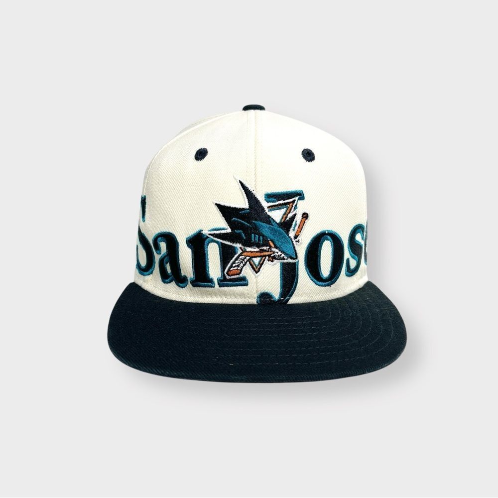 Vtg 90s Reebok San Jose Sharks Wraparound Logo Snapback Hat, NHL Crisp Hockey - Picture 2 of 9